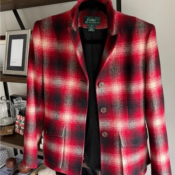 Lauren Ralph Lauren Red and Black Wool Plaid Jacket - Picture 2 of 8